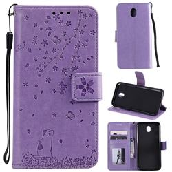 Embossing Cherry Blossom Cat Leather Wallet Case for Samsung Galaxy J5 2017 J530 Eurasian - Purple