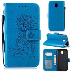 Embossing Flower Pineapple Leather Wallet Case for Samsung Galaxy J5 2017 J530 Eurasian - Blue
