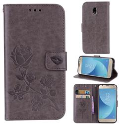 Embossing Rose Flower Leather Wallet Case for Samsung Galaxy J5 2017 J530 Eurasian - Grey