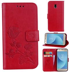 Embossing Rose Flower Leather Wallet Case for Samsung Galaxy J5 2017 J530 Eurasian - Red