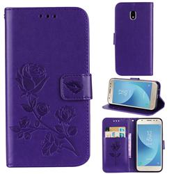 Embossing Rose Flower Leather Wallet Case for Samsung Galaxy J5 2017 J530 Eurasian - Purple