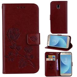 Embossing Rose Flower Leather Wallet Case for Samsung Galaxy J5 2017 J530 Eurasian - Brown