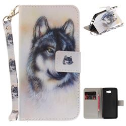 Snow Wolf Hand Strap Leather Wallet Case for Samsung Galaxy J5 Prime