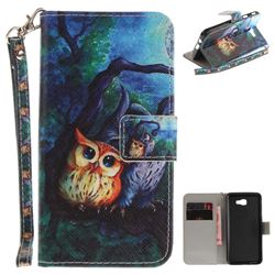 Oil Painting Owl Hand Strap Leather Wallet Case for Samsung Galaxy J5 Prime