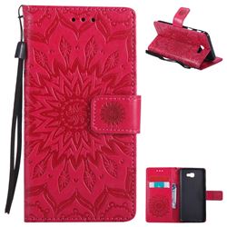 Embossing Sunflower Leather Wallet Case for Samsung Galaxy J5 Prime - Red