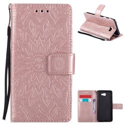 Embossing Sunflower Leather Wallet Case for Samsung Galaxy J5 Prime - Rose Gold