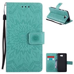 Embossing Sunflower Leather Wallet Case for Samsung Galaxy J5 Prime - Green