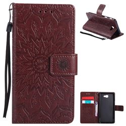 Embossing Sunflower Leather Wallet Case for Samsung Galaxy J5 Prime - Brown