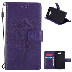 Embossing Butterfly Tree Leather Wallet Case for Samsung Galaxy J5 Prime - Purple