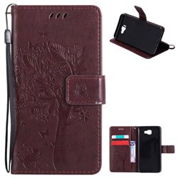 Embossing Butterfly Tree Leather Wallet Case for Samsung Galaxy J5 Prime - Coffee