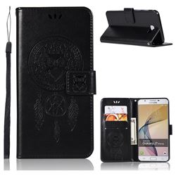 Intricate Embossing Owl Campanula Leather Wallet Case for Samsung Galaxy J5 Prime - Black