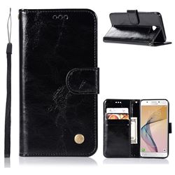 Luxury Retro Leather Wallet Case for Samsung Galaxy J5 Prime - Black