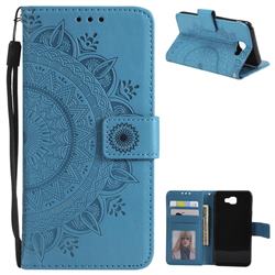 Intricate Embossing Datura Leather Wallet Case for Samsung Galaxy J5 Prime - Blue