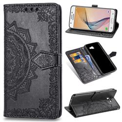 Embossing Imprint Mandala Flower Leather Wallet Case for Samsung Galaxy J5 Prime - Black