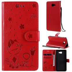 Embossing Bee and Cat Leather Wallet Case for Samsung Galaxy J5 Prime - Red