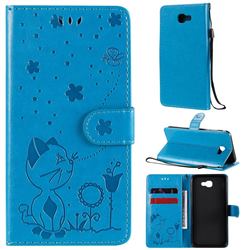 Embossing Bee and Cat Leather Wallet Case for Samsung Galaxy J5 Prime - Blue