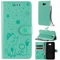 Embossing Bee and Cat Leather Wallet Case for Samsung Galaxy J5 Prime - Green