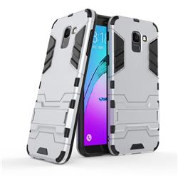 Armor Premium Tactical Grip Kickstand Shockproof Dual Layer Rugged Hard Cover for Samsung Galaxy J6 (2018) SM-J600F - Silver