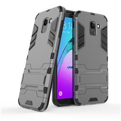 Armor Premium Tactical Grip Kickstand Shockproof Dual Layer Rugged Hard Cover for Samsung Galaxy J6 (2018) SM-J600F - Gray