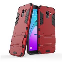 Armor Premium Tactical Grip Kickstand Shockproof Dual Layer Rugged Hard Cover for Samsung Galaxy J6 (2018) SM-J600F - Wine Red