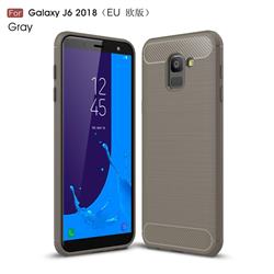 Luxury Carbon Fiber Brushed Wire Drawing Silicone TPU Back Cover for Samsung Galaxy J6 (2018) SM-J600F - Gray