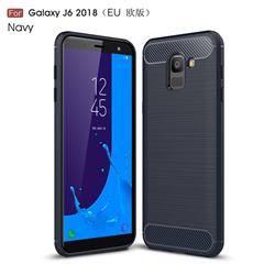 Luxury Carbon Fiber Brushed Wire Drawing Silicone TPU Back Cover for Samsung Galaxy J6 (2018) SM-J600F - Navy