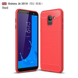 Luxury Carbon Fiber Brushed Wire Drawing Silicone TPU Back Cover for Samsung Galaxy J6 (2018) SM-J600F - Red