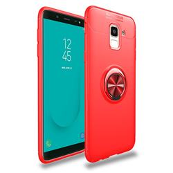 Auto Focus Invisible Ring Holder Soft Phone Case for Samsung Galaxy J6 (2018) SM-J600F - Red