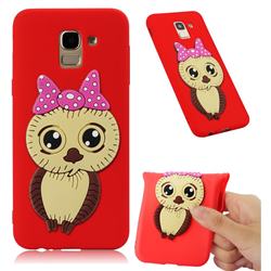 Bowknot Girl Owl Soft 3D Silicone Case for Samsung Galaxy J6 (2018) SM-J600F - Red