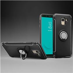 Armor Anti Drop Carbon PC + Silicon Invisible Ring Holder Phone Case for Samsung Galaxy J6 (2018) SM-J600F - Black