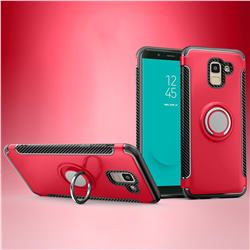 Armor Anti Drop Carbon PC + Silicon Invisible Ring Holder Phone Case for Samsung Galaxy J6 (2018) SM-J600F - Red