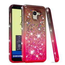 Diamond Frame Liquid Glitter Quicksand Sequins Phone Case for Samsung Galaxy J6 (2018) SM-J600F - Gray Pink