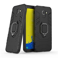 Black Panther Armor Metal Ring Grip Shockproof Dual Layer Rugged Hard Cover for Samsung Galaxy J6 (2018) SM-J600F - Black