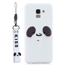 White Feather Panda Soft Kiss Candy Hand Strap Silicone Case for Samsung Galaxy J6 (2018) SM-J600F