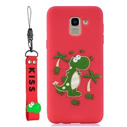 Red Dinosaur Soft Kiss Candy Hand Strap Silicone Case for Samsung Galaxy J6 (2018) SM-J600F