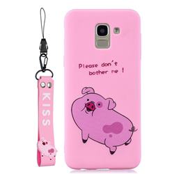Pink Cute Pig Soft Kiss Candy Hand Strap Silicone Case for Samsung Galaxy J6 (2018) SM-J600F
