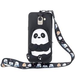 Cute Panda Neck Lanyard Zipper Wallet Silicone Case for Samsung Galaxy J6 (2018) SM-J600F