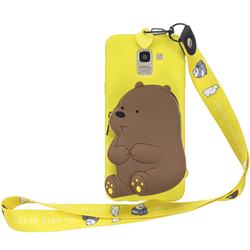 Yellow Bear Neck Lanyard Zipper Wallet Silicone Case for Samsung Galaxy J6 (2018) SM-J600F
