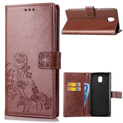 Embossing Imprint Four-Leaf Clover Leather Wallet Case for Samsung Galaxy J6 (2018) SM-J600F - Brown