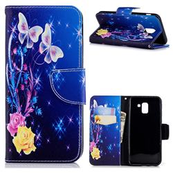 Yellow Flower Butterfly Leather Wallet Case for Samsung Galaxy J6 (2018) SM-J600F