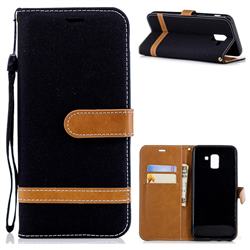 Jeans Cowboy Denim Leather Wallet Case for Samsung Galaxy J6 (2018) SM-J600F - Black