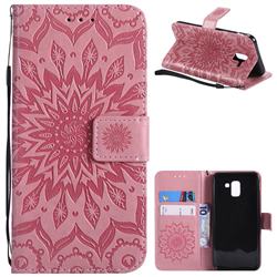 Embossing Sunflower Leather Wallet Case for Samsung Galaxy J6 (2018) SM-J600F - Pink