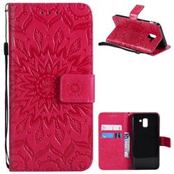 Embossing Sunflower Leather Wallet Case for Samsung Galaxy J6 (2018) SM-J600F - Red