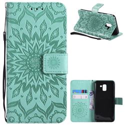 Embossing Sunflower Leather Wallet Case for Samsung Galaxy J6 (2018) SM-J600F - Green
