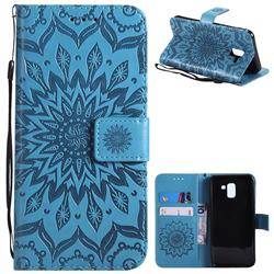 Embossing Sunflower Leather Wallet Case for Samsung Galaxy J6 (2018) SM-J600F - Blue