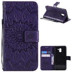 Embossing Sunflower Leather Wallet Case for Samsung Galaxy J6 (2018) SM-J600F - Purple