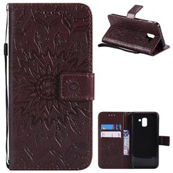 Embossing Sunflower Leather Wallet Case for Samsung Galaxy J6 (2018) SM-J600F - Brown