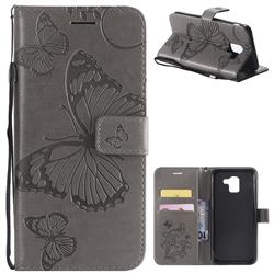 Embossing 3D Butterfly Leather Wallet Case for Samsung Galaxy J6 (2018) SM-J600F - Gray
