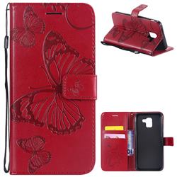 Embossing 3D Butterfly Leather Wallet Case for Samsung Galaxy J6 (2018) SM-J600F - Red