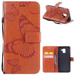 Embossing 3D Butterfly Leather Wallet Case for Samsung Galaxy J6 (2018) SM-J600F - Orange